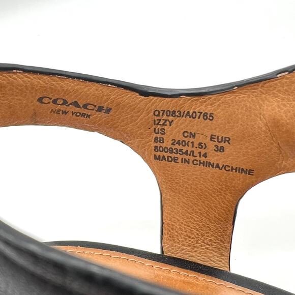 COACH Izzy Woven Leather Heel Sandal T Strap Womens 8 Black Ankle Strap Classic - Picture 10 of 13